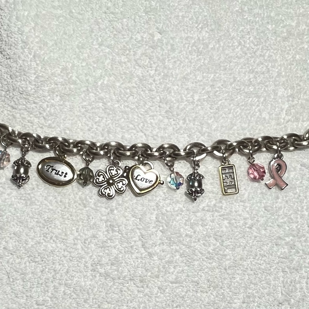 Silver Breast Cancer Awareness Charm Bracelet